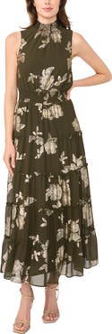 Halogen® Floral Sleeveless Tiered Maxi Dress