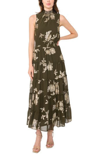 Halogen ® Floral Sleeveless Tiered Maxi Dress In Midnight Sage
