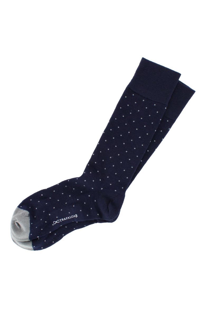 Croix Polka Dot Patterned Mid-Calf Merino Wool Socks, Alternate, color, Navy Blue with Grey Dots