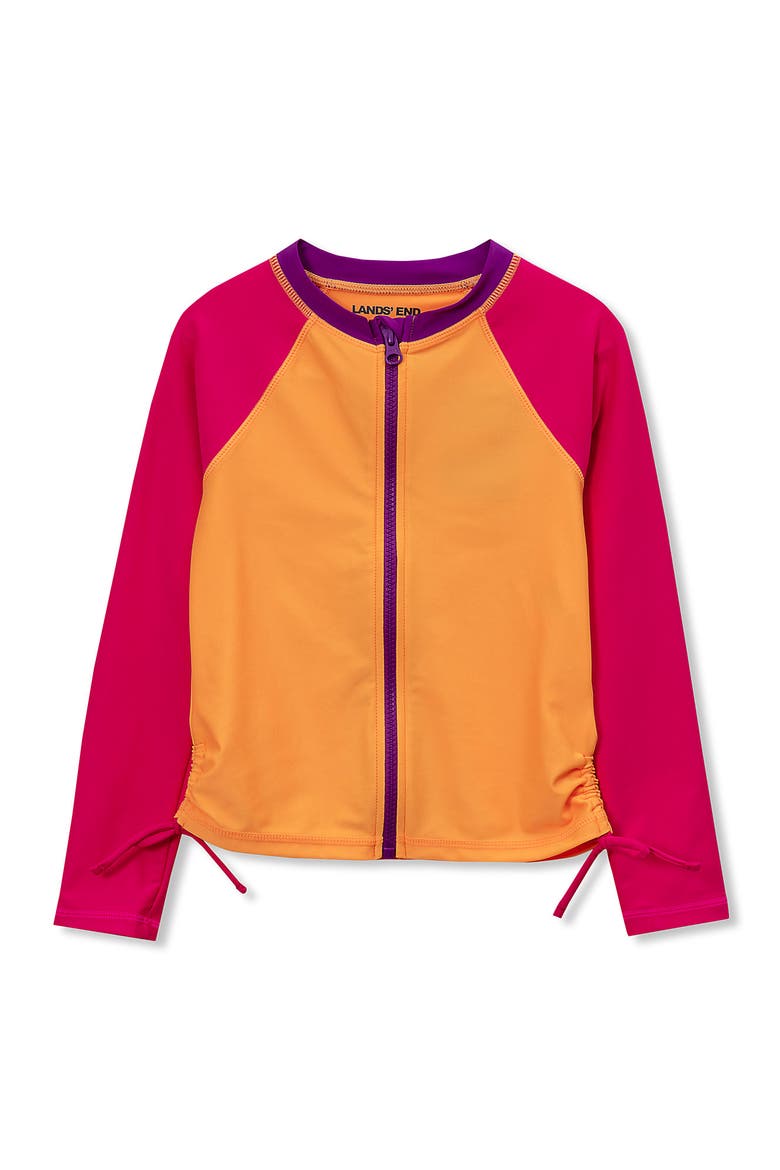 Girls Long Sleeve Zip Front UPF 50 Rash Guard, Alternate, color, Orange Pop/Pink Colorblock