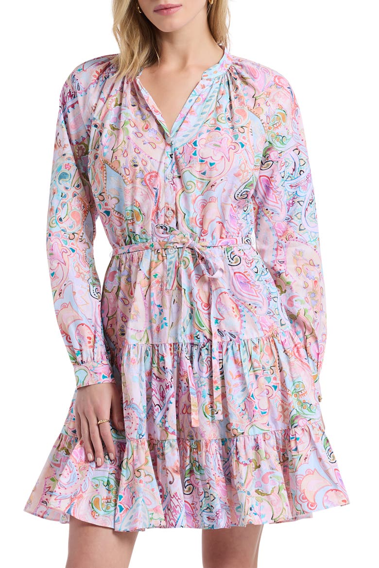 Sydney Paisley Long Sleeve Tiered Shirtdress, Alternate, color, PINK MULTI