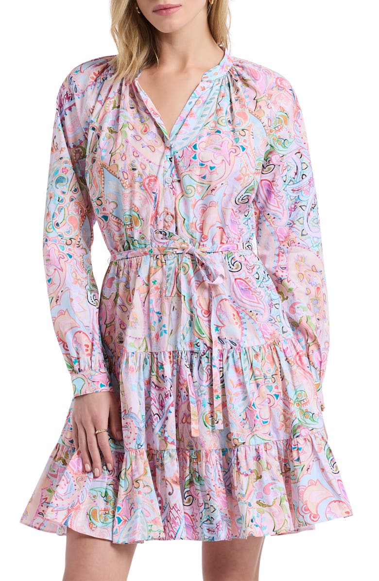 Robert Graham Sydney Paisley Long Sleeve Tiered Shirtdress, Alternate, color, Pink Multi