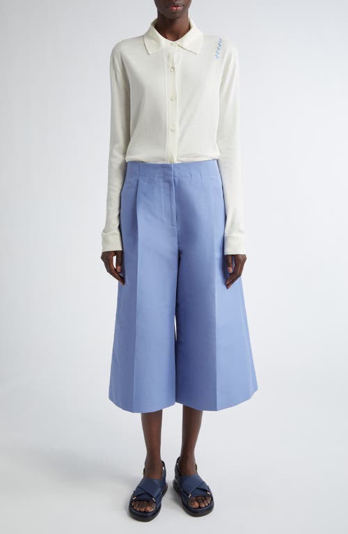 Marni Pleated High Waist Wide Leg Virgin Wool Crop Trousers In Periwinkle