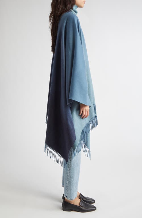 Johnstons Of Elgin Ombré Fringe Trim Cashmere Cape In Blue