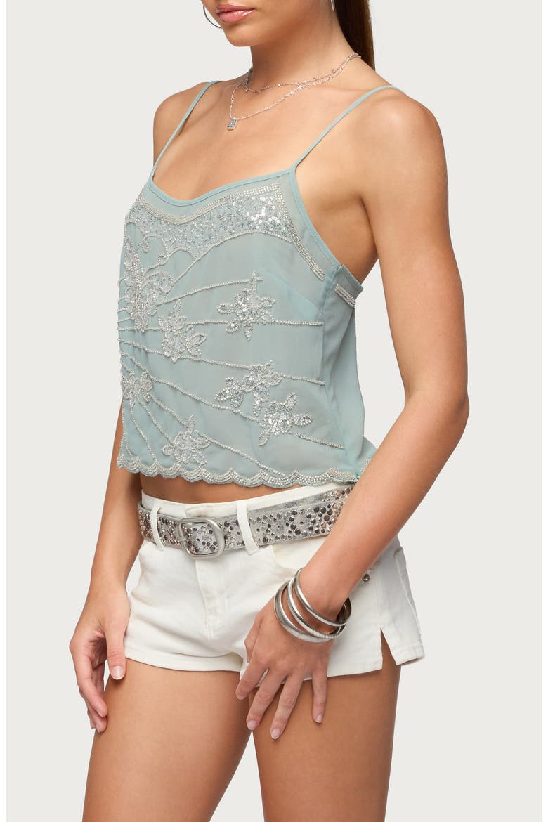 Beaded Sequin Chiffon Camisole, Alternate, color, SAGE