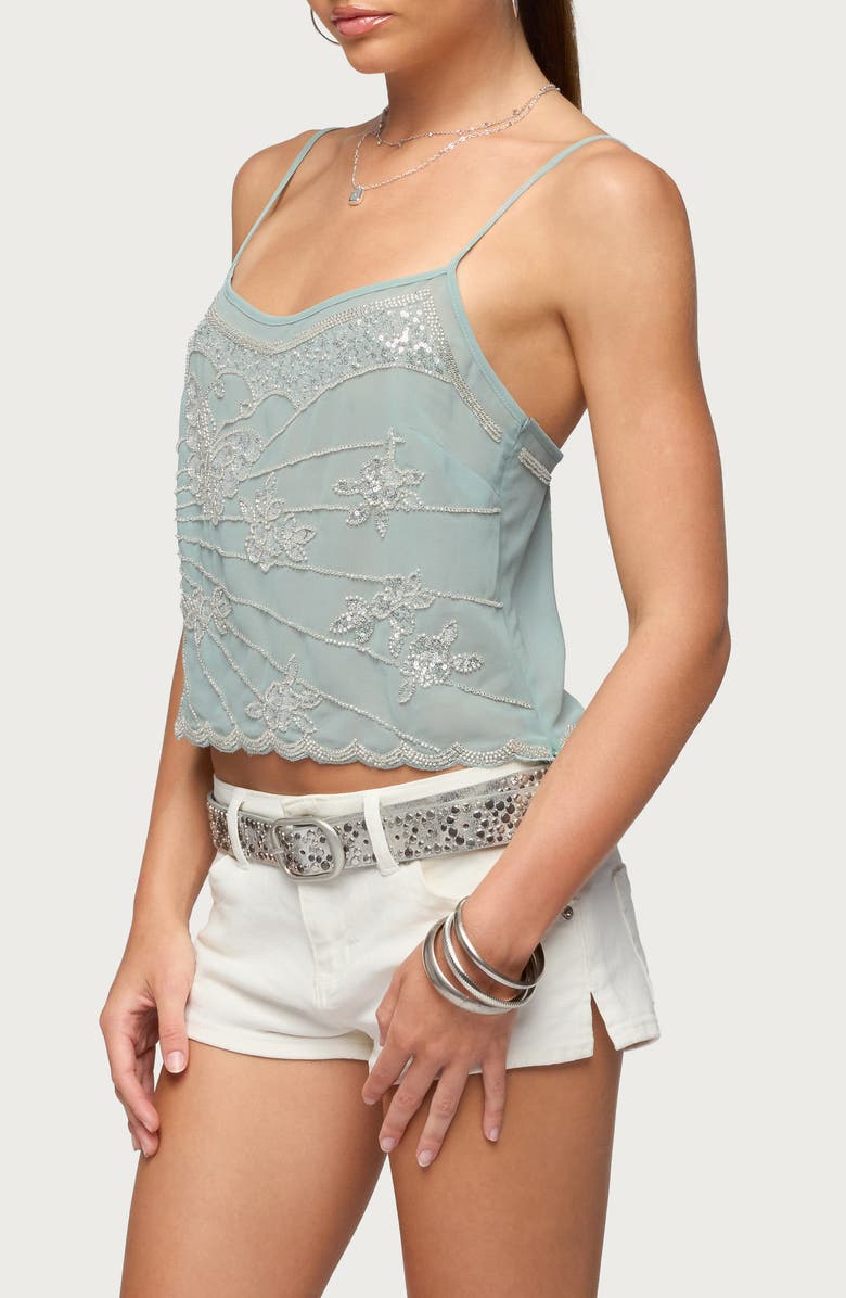 EDIKTED Beaded Sequin Chiffon Camisole, Alternate, color,