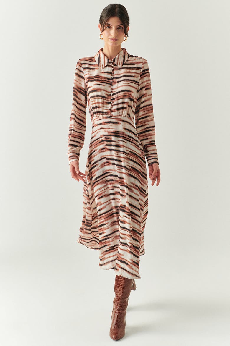 Fallon Chiffon Midi Dress, Alternate, color, Brown