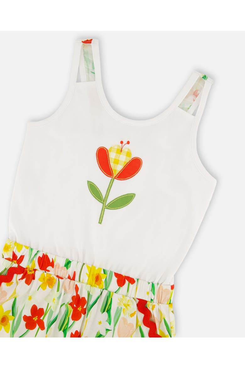 Jersey and Viscose Sleeveless Flower Romper, Alternate, color, White