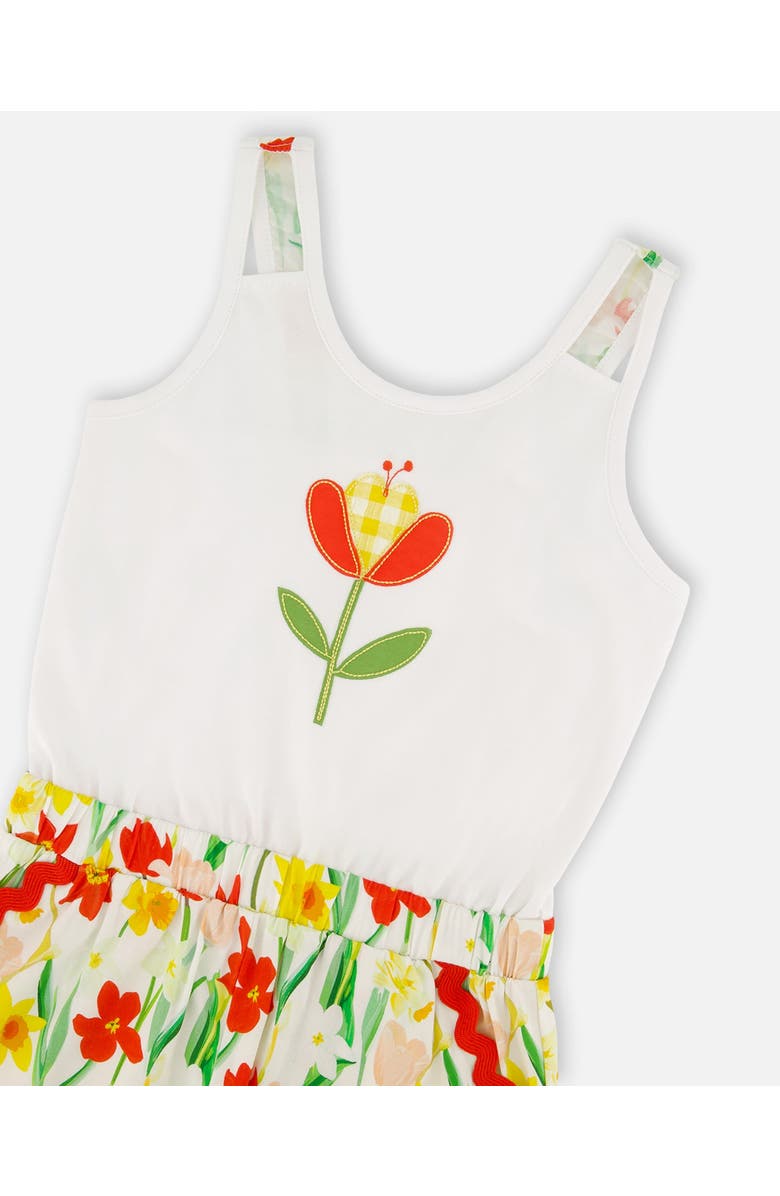 Deux par Deux Jersey and Viscose Sleeveless Flower Romper, Alternate, color, White