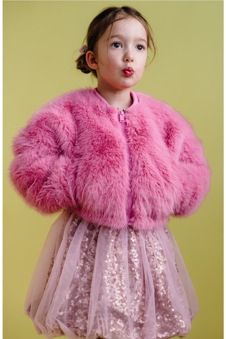 Kids' Faux Fur Bomber Jacket, Alternate, color, DUSTY PINK
