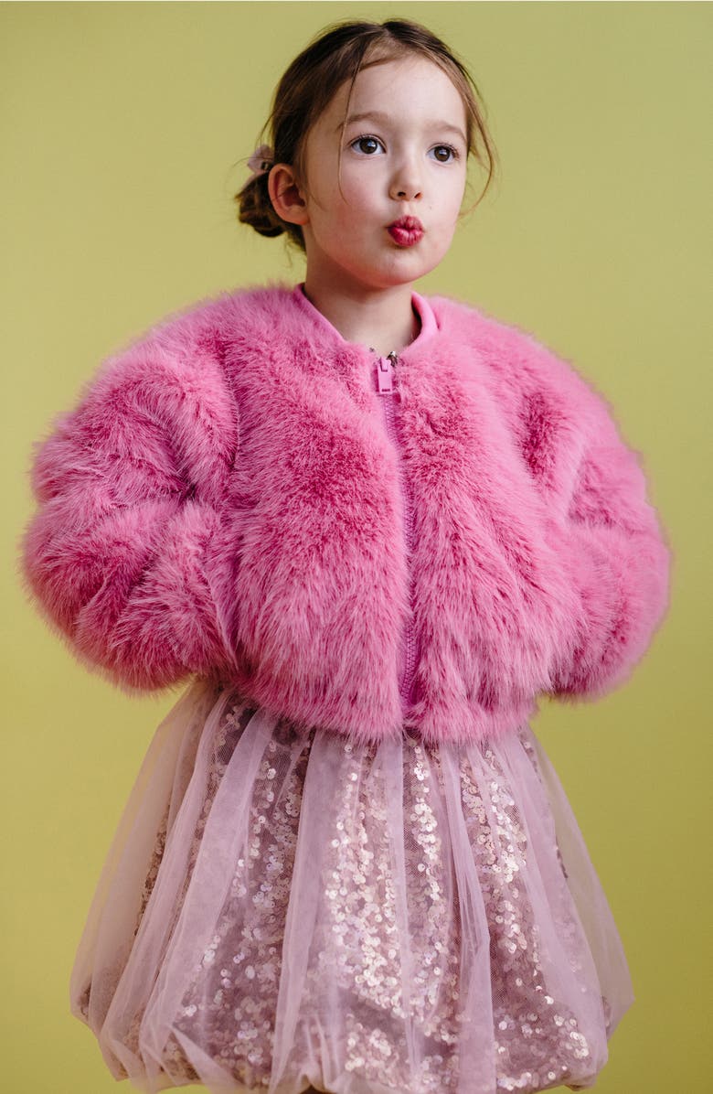 Rock Your Kid Kids' Faux Fur Bomber Jacket, Alternate, color, Dusty Pink