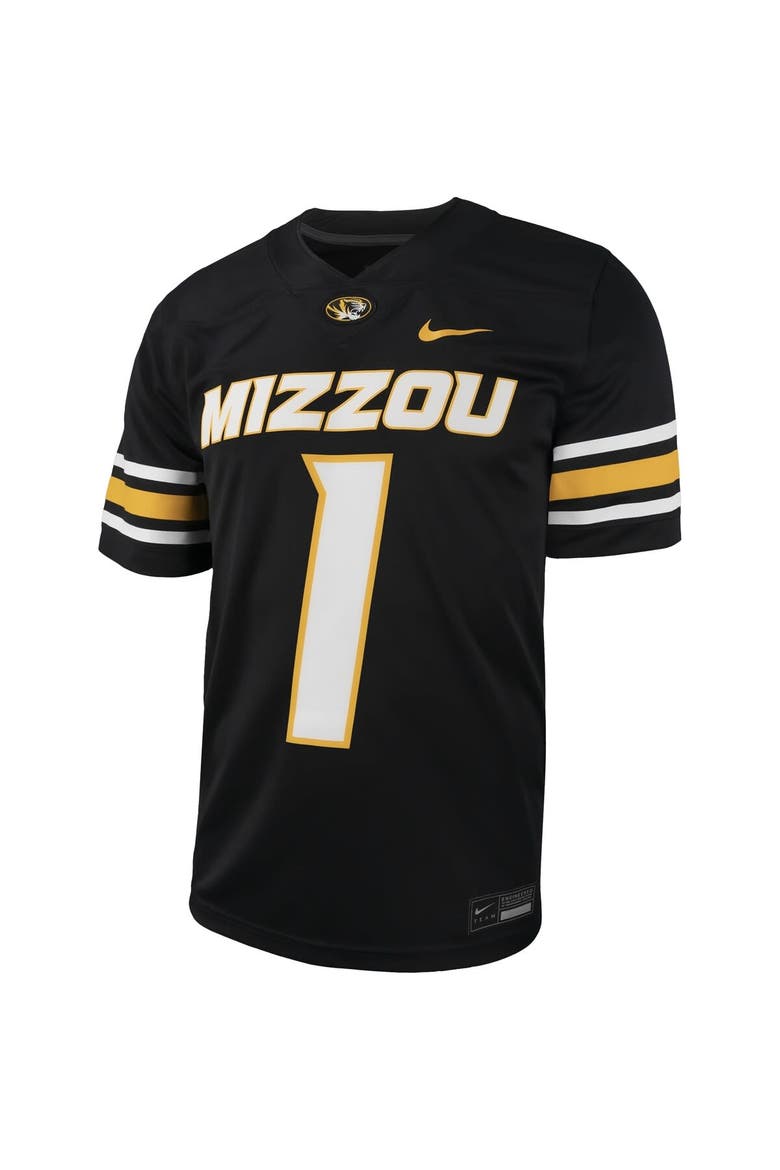Men's Nike #1 Black Missouri Tigers Untouchable Football Replica Jersey, Alternate, color, Black