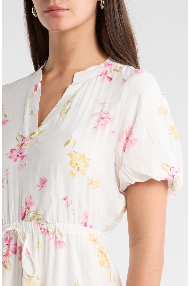 Floral Split Neck Maxi Dress, Alternate, color, LEMON CREAM