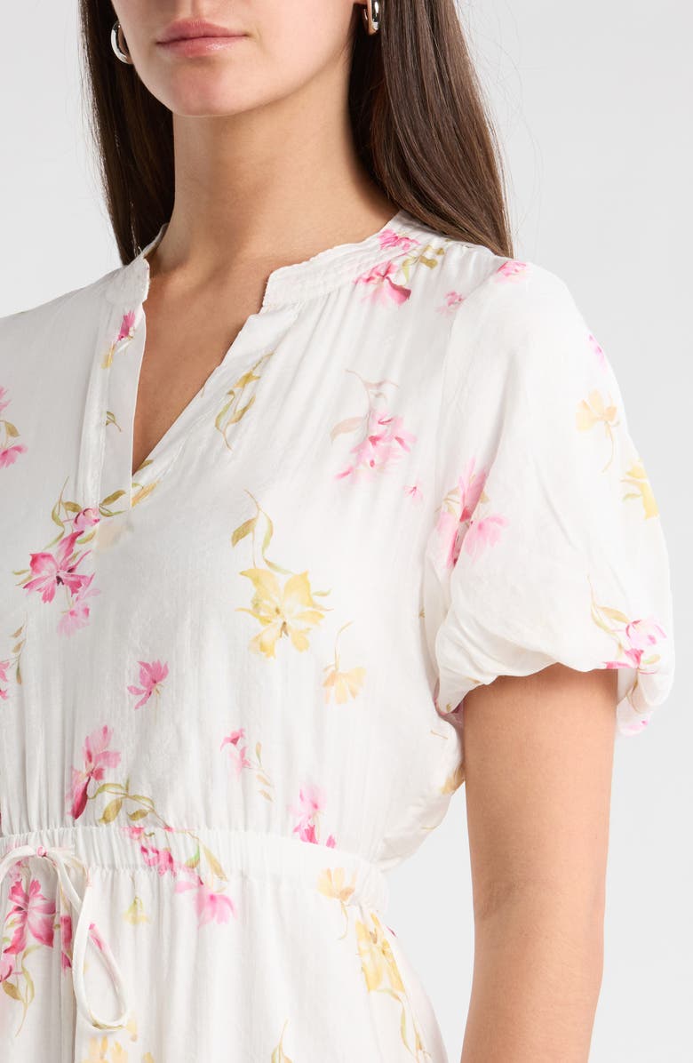 Vince Camuto Floral Split Neck Maxi Dress, Alternate, color, Lemon Cream