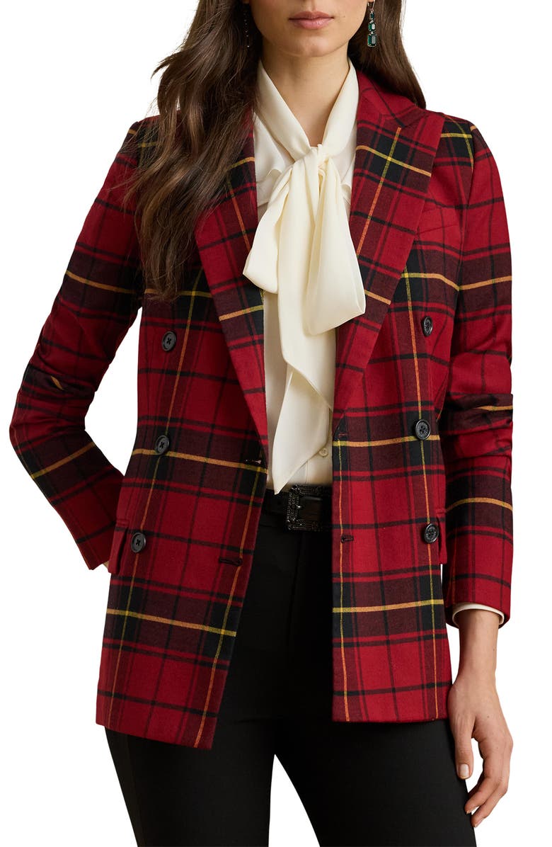 Lauren Ralph Lauren Tartan Wool Blend Blazer, Main, color, Red/ Black/ Yellow Multi