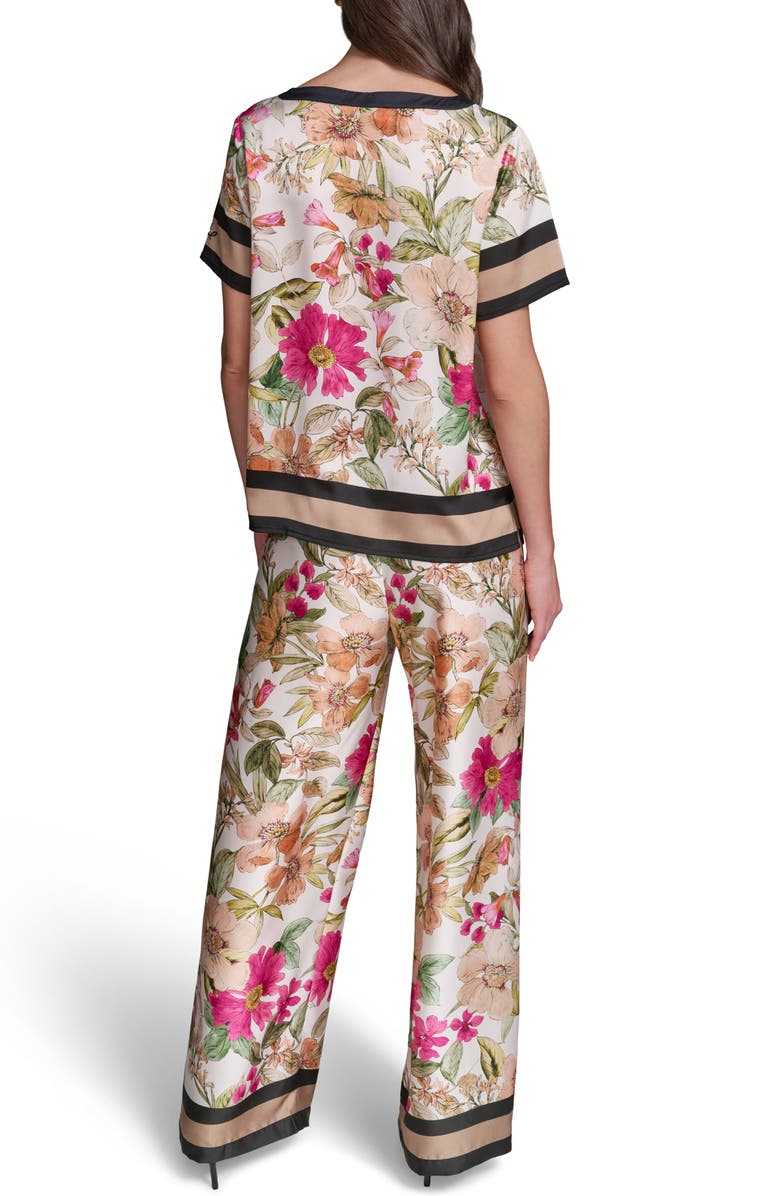 KARL LAGERFELD PARIS Floral Satin Top, Alternate, color, Bisque/ Light Blush Combo