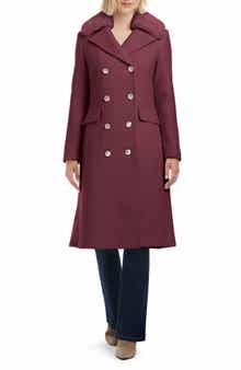 Vince Camuto Double Breasted Wool Blend Coat with Removable Faux Fur Collar