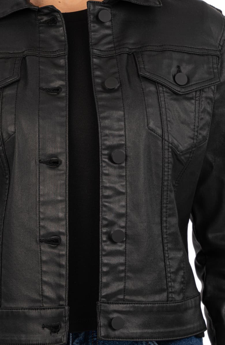 KUT from the Kloth Julia Coated Crop Denim Trucker Jacket, Alternate, color, Black Jm