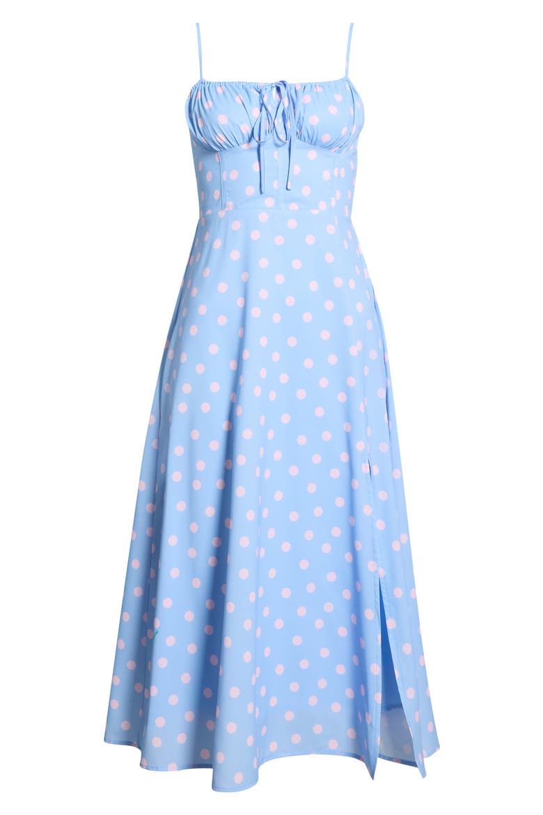 Corset Sleeveless Midi Dress, Alternate, color, BLUE PINK DOT