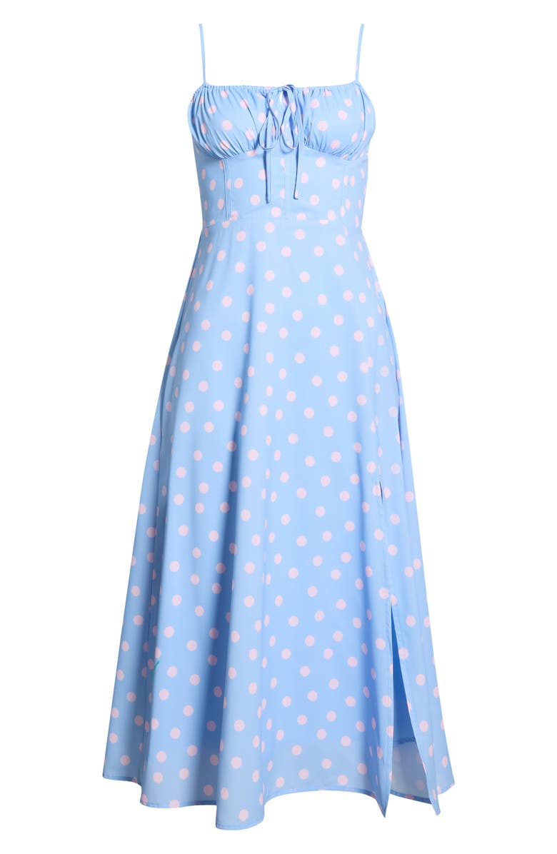 All in Favor Corset Sleeveless Midi Dress, Alternate, color, Blue Pink Dot