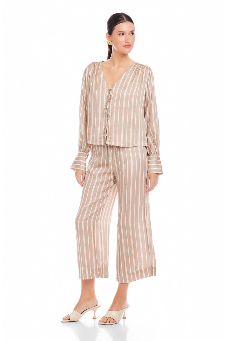 Kayla Stripe Tie Front Shirt, Alternate, color, KHAKI