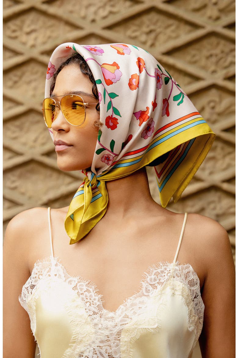 Limoncello Jardin Double Sided Silk Scarf, Alternate, color, Pink
