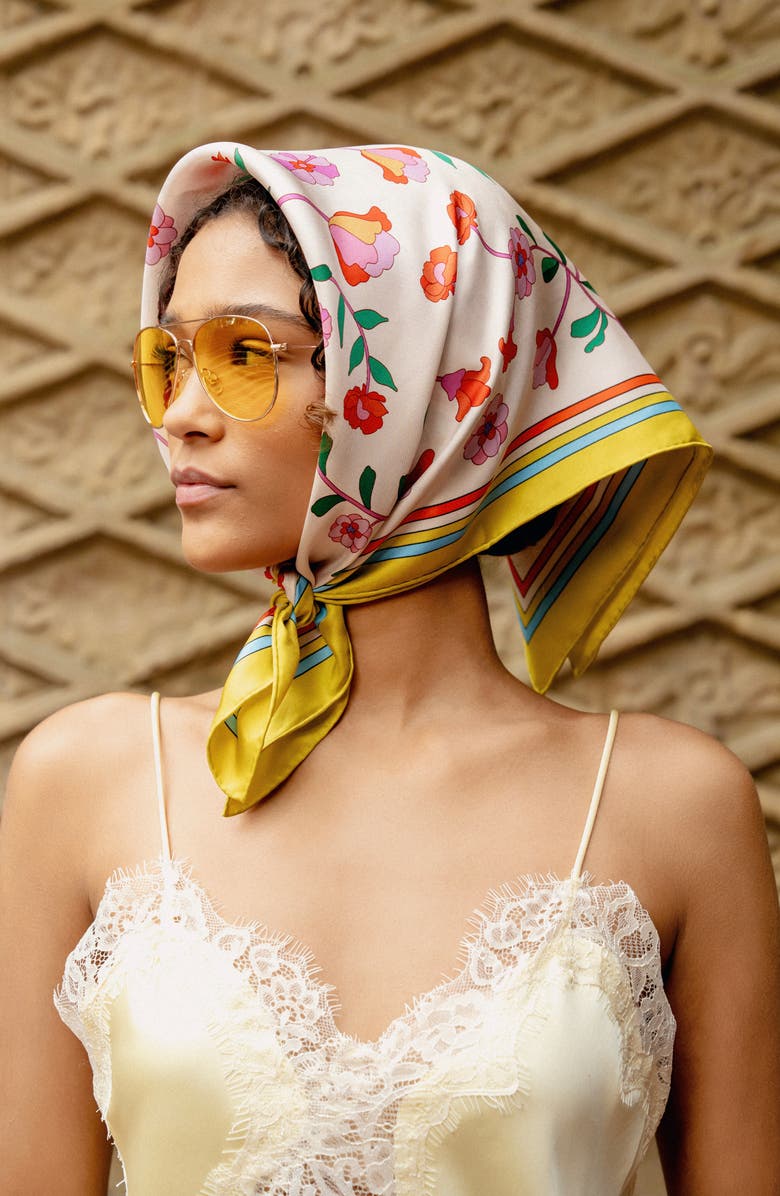 Jessie Zhao New York Limoncello Jardin Double Sided Silk Scarf, Alternate, color,