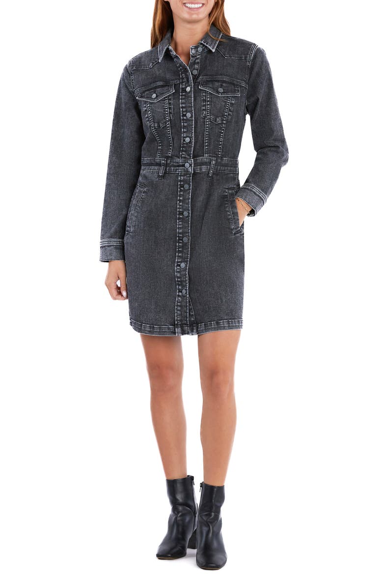 Western Long Sleeve Denim Shirtdress, Main, color, WESTERN GREY