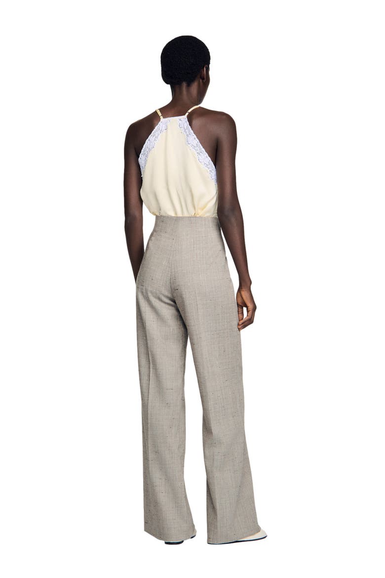 Wide-leg check wool trousers, Alternate, color, Greige