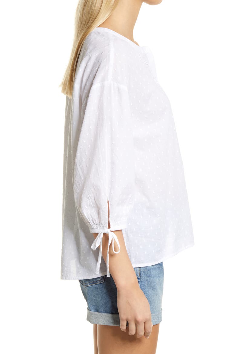 Three-Quarter Sleeve Button-Up Blouse, Alternate, color, WHITE