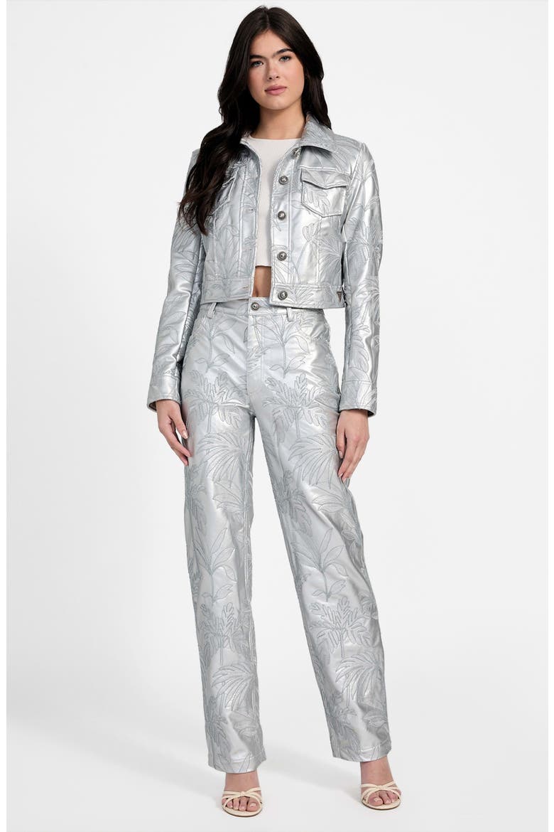 Clelia Embroidered Metallic Faux Leather Straight Leg Pants, Alternate, color, SILVER