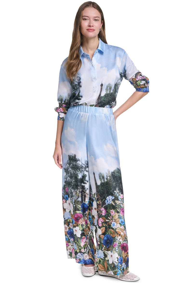 Paris Scene Print Wide Leg Pants, Alternate, color, STEEL BLUE MULTI
