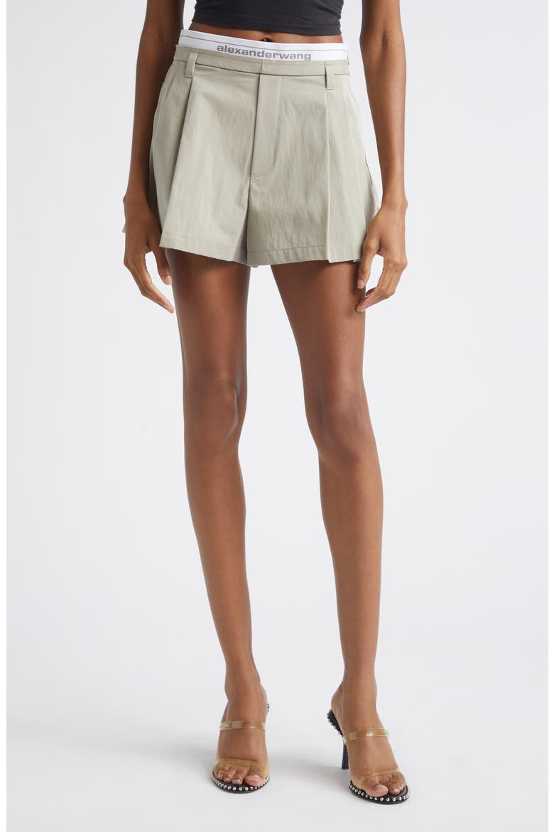 Pleated High Waist Shorts, Main, color, STONE