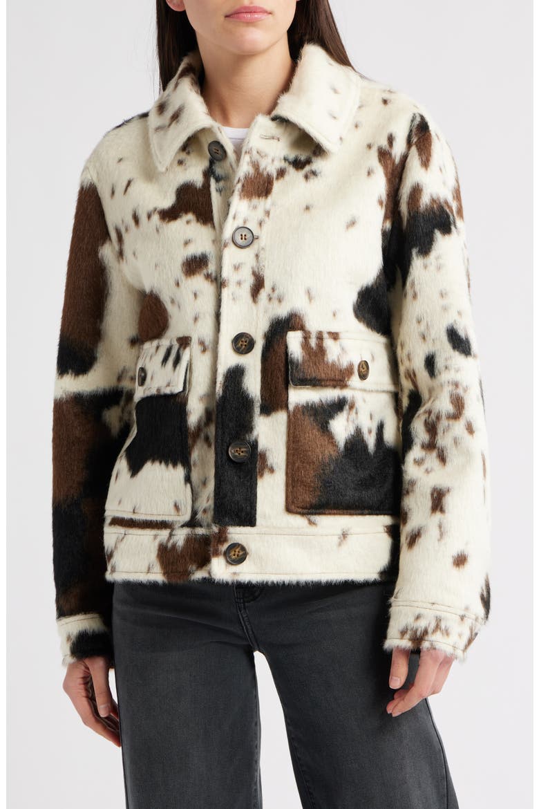 Cow Print Faux Fur Jacket, Alternate, color, COW PRINT