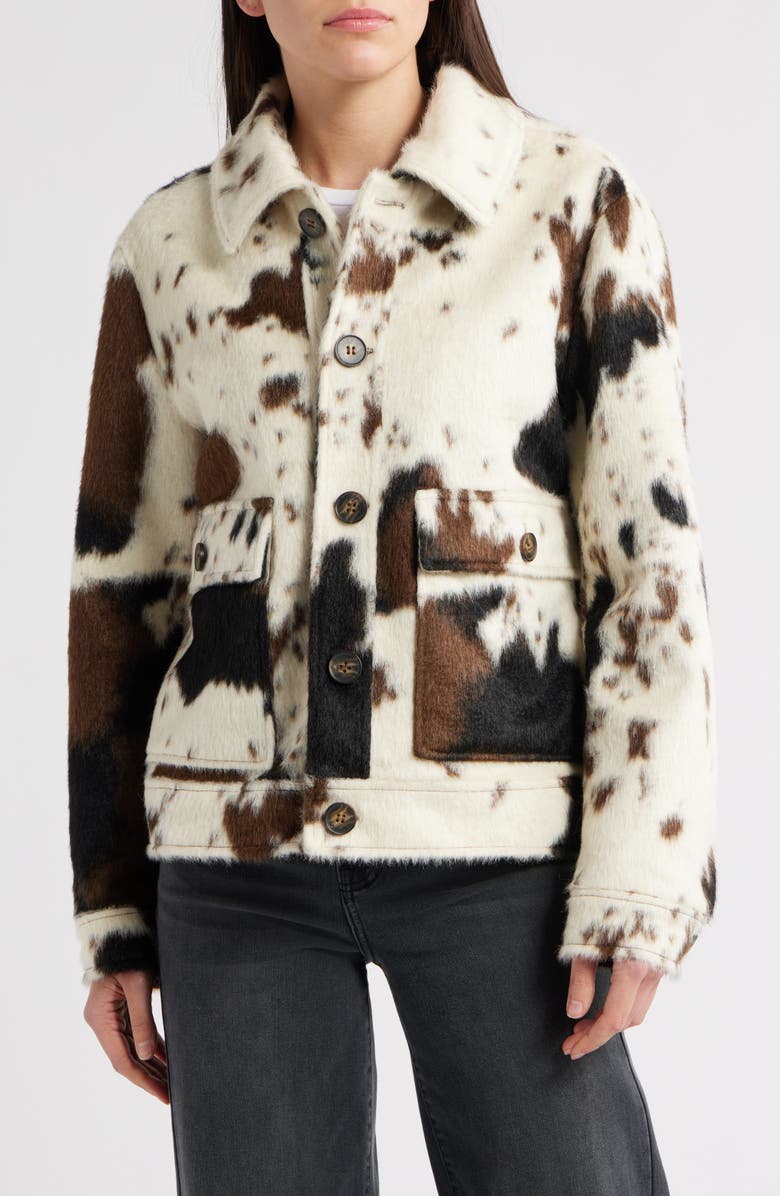 Bernardo Cow Print Faux Fur Jacket, Alternate, color, Cow Print