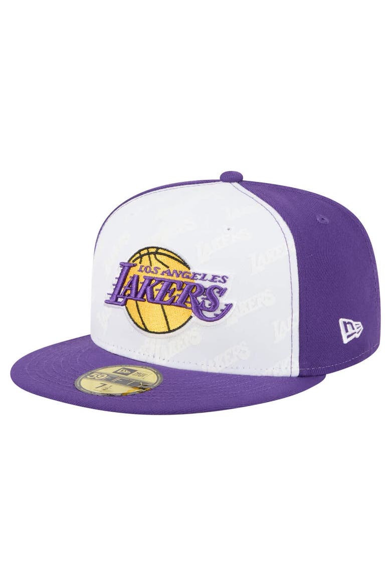 Men's New Era  White/Purple Los Angeles Lakers Repeat 59Fifty Fitted Hat, Main, color, White