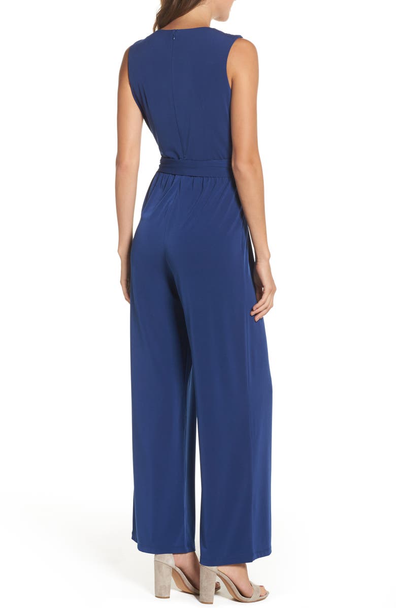 Vince Camuto Faux Wrap Jersey Jumpsuit, Alternate, color, Blue