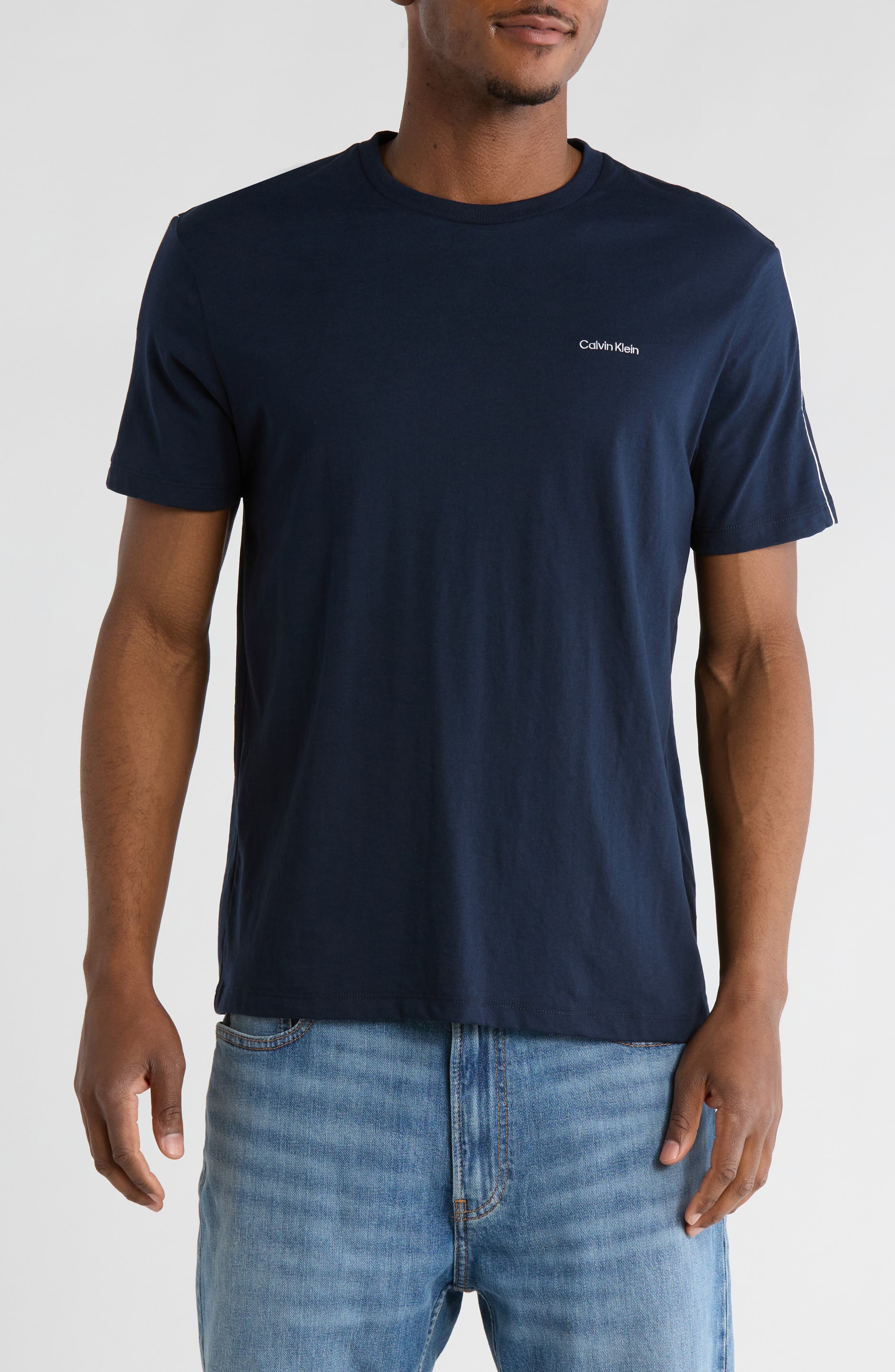 Calvin Klein Logo Piped Sleeve Cotton Graphic T-Shirt