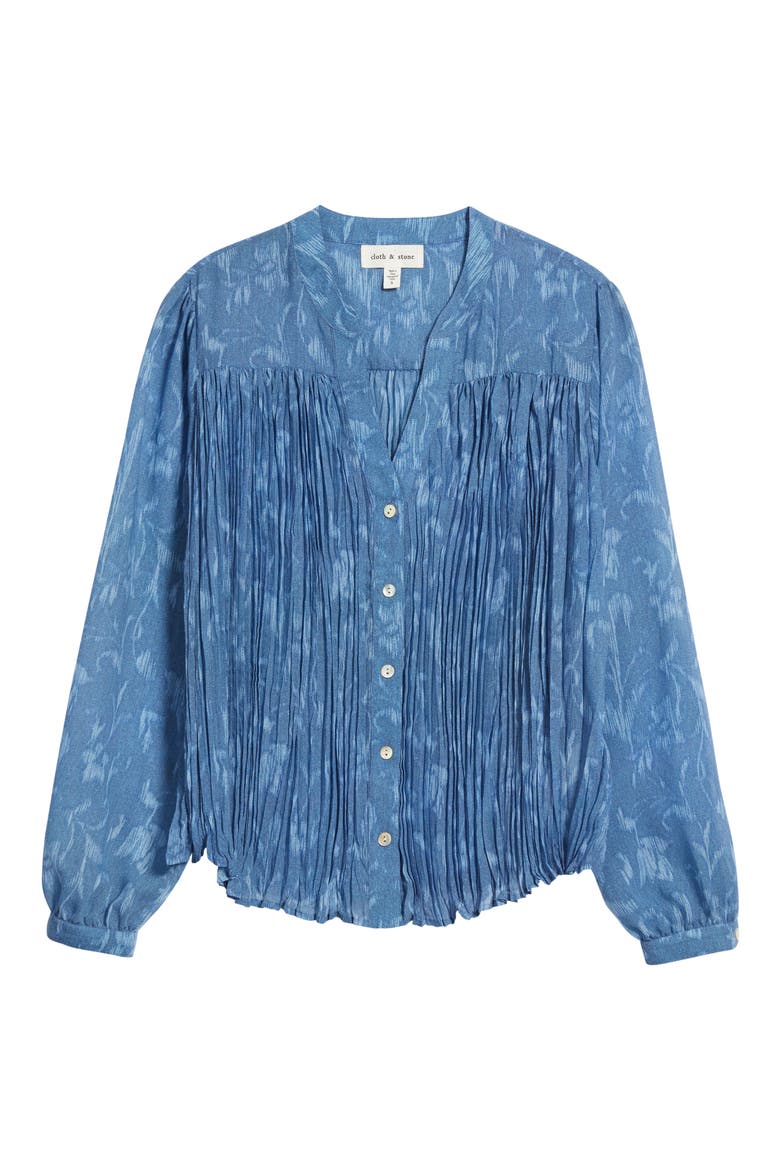 Pleated Denim Shirt, Alternate, color, INDIGO IKAT FLORAL