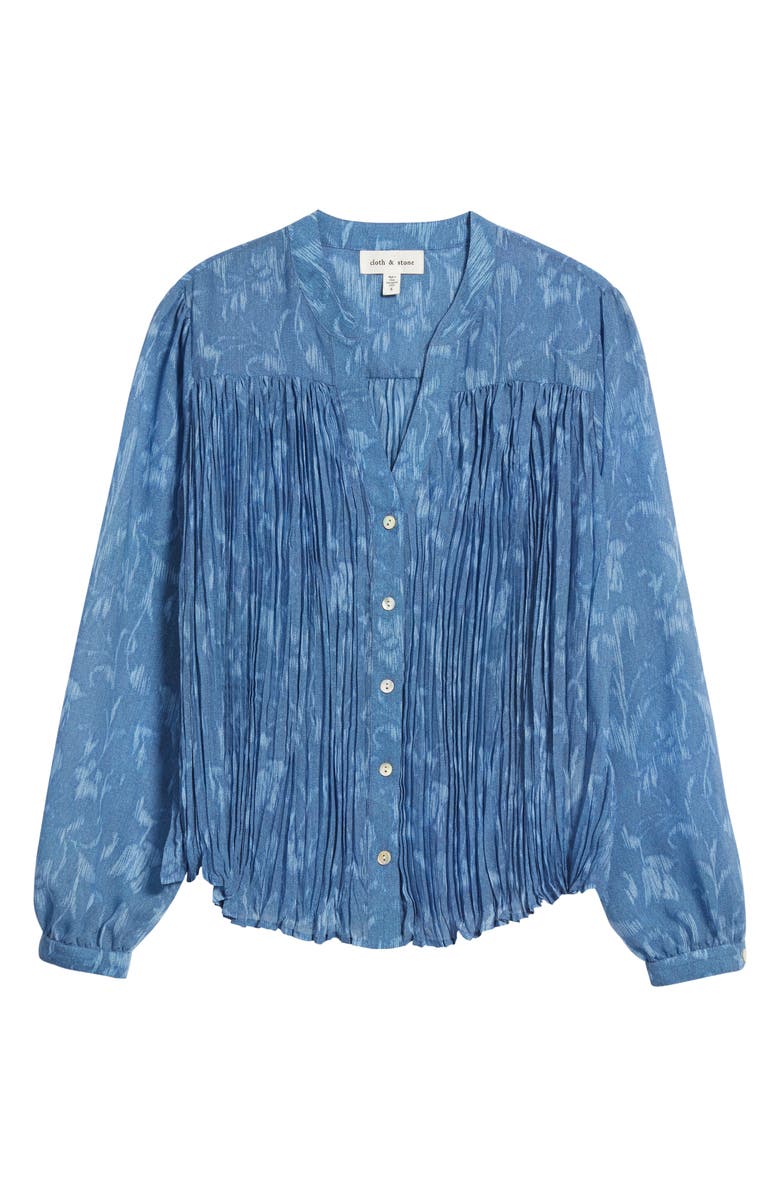 Cloth & Stone Pleated Denim Shirt, Alternate, color, Indigo Ikat Floral