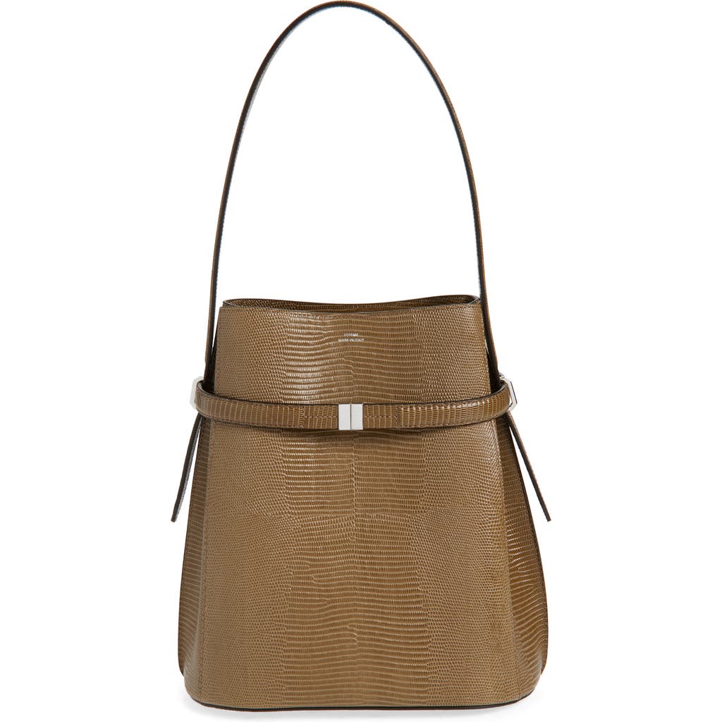 TOTEME Belted Lizard Embossed Leather Bucket Shoulder Bag in Dark Olive  product
