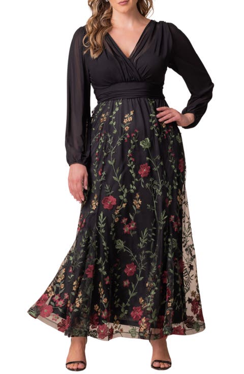 Isabella Embroidered Long Sleeve Gown (Plus Size)