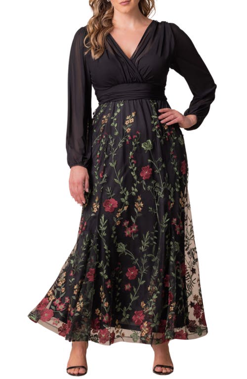 Kiyonna Isabella Embroidered Long Sleeve Gown In Multi