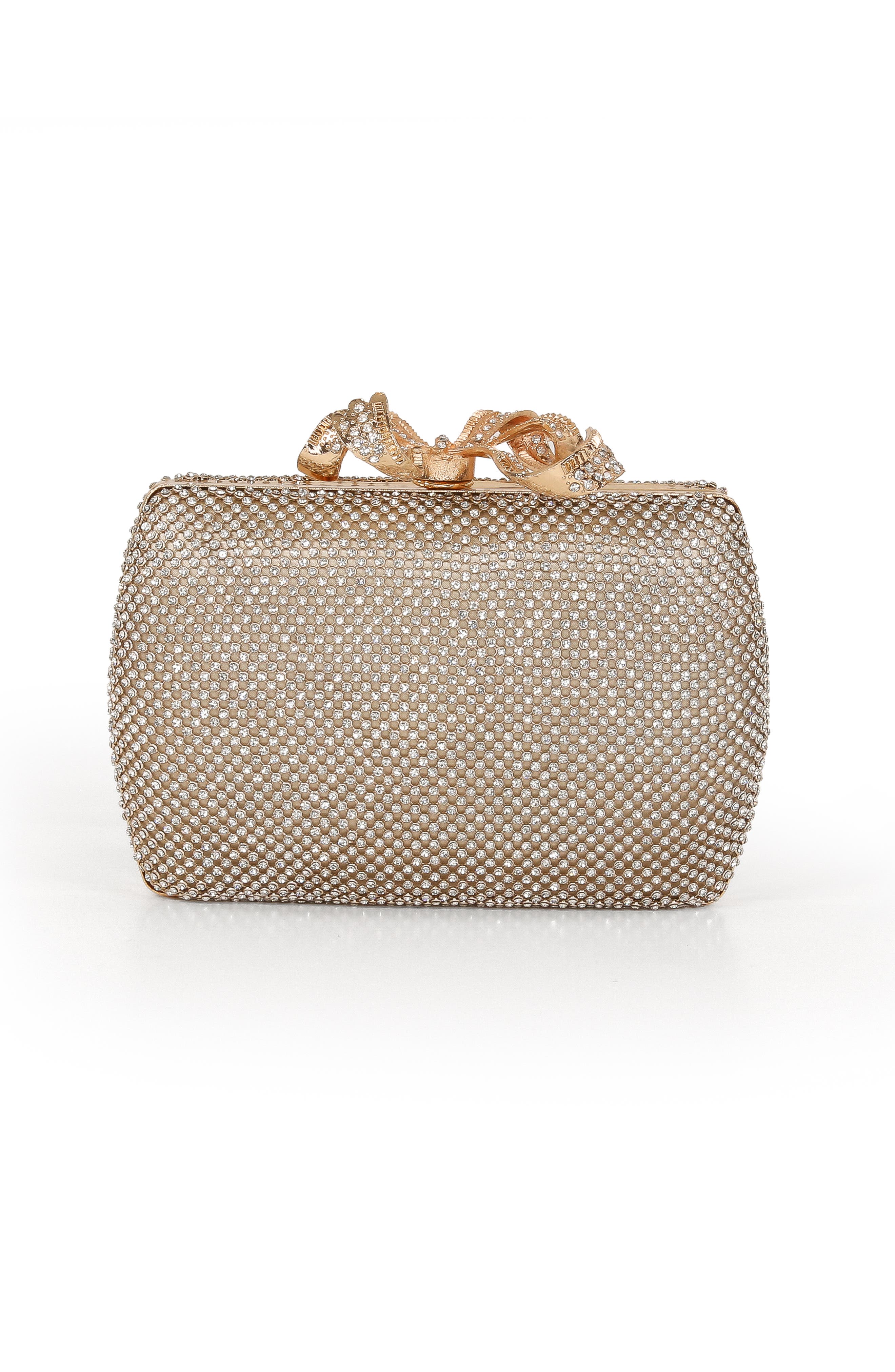 Jewel Badgley Mischka Cassia Crystal Minaudiere w. Bow Clasp, Main, color, Gold
