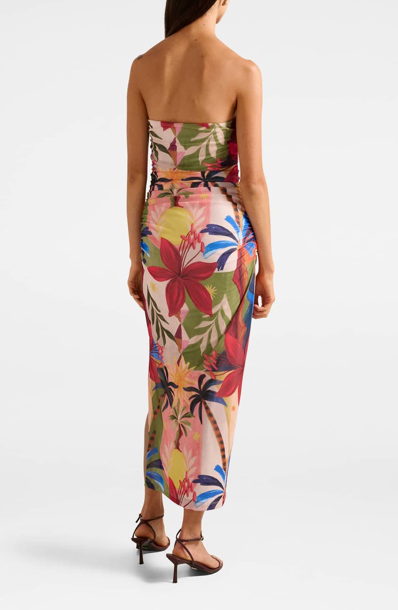 Ever New Alex Strapless Ruched Mesh Maxi Dress, Alternate, color, Havana Holiday