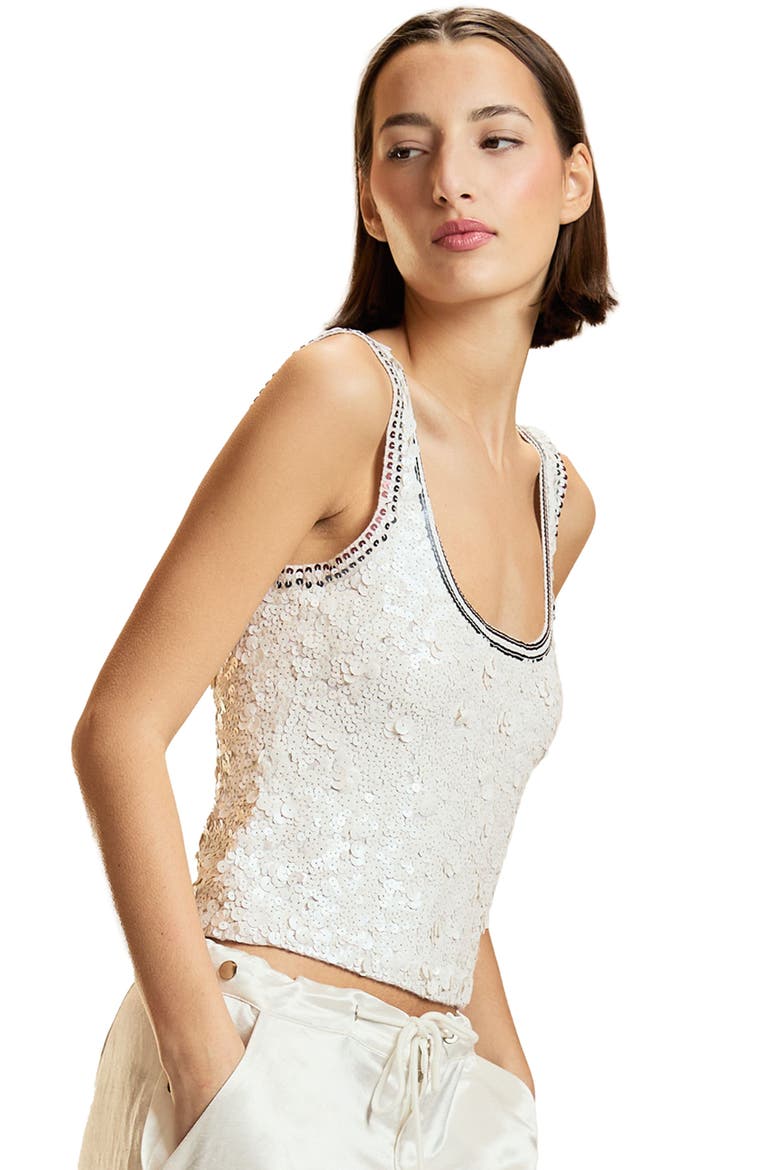 Sequin Scoop Neck Tank, Alternate, color, White