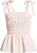 BP. Gingham Shirred Linen Blend Top