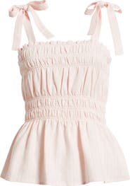 BP. Gingham Shirred Linen Blend Top