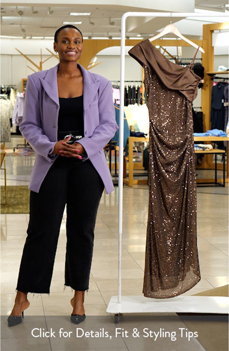 Sequin One-Shoulder Gown, sales video thumbnail