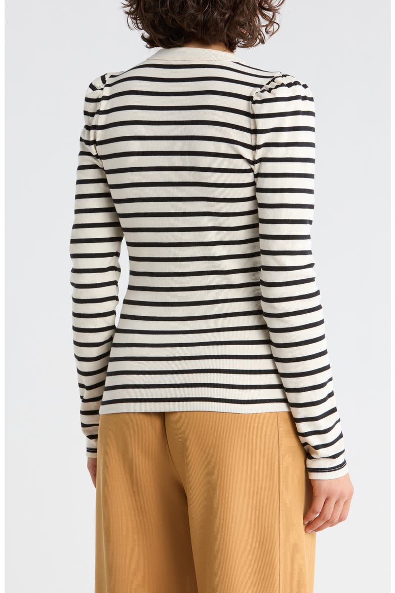 Puff Sleeve Henley, Alternate, color, EGGNOG/ BLACK